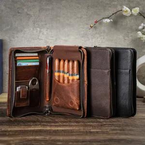 Étui en cuir à 5 fentes cigares étui à humidificateur de voyage porte-tube Portable accessoires de cigares sac de rangement Logo en relief personnalisé
