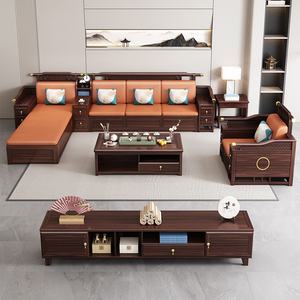 طقم أريكة من خشب الجوز الأسود على الطراز الصيني الجديد، متعدد الاستخدامات للشتاء والصيف، فاخر وخفيف لغرفة المعيشة، متوفر بأحجام مختلفة مع تخزين وكرسي استلقاء - Product Image 4