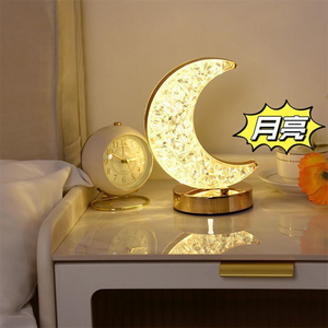 Luz de mesa de cristal acrílico 3D estrella Luna <span class=keywords><strong>Squier</strong></span> luces nocturnas redondas brillo ajustable USB LED tricolor atenuación lámpara de escritorio - Product Image 6
