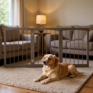 Valla de madera plegable para perros, para interiores, para mascotas pequeñas y medianas, rectangular, marrón y gris, artículos para mascotas - Product Image 2