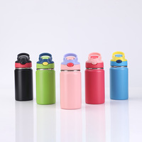 Botol Minum Anak Custom Portable 12oz 16oz, Cangkir Terisolasi dengan Sedotan, Termos Stainless Steel Vacuum Flask, Mug Tumbler Anak