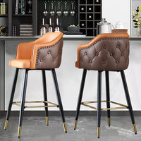 Tabouret de bar moderne de style américain, luxe léger, avec siège en cuir pleine fleur, pivotant, pour usage domestique, tabouret d'îlot