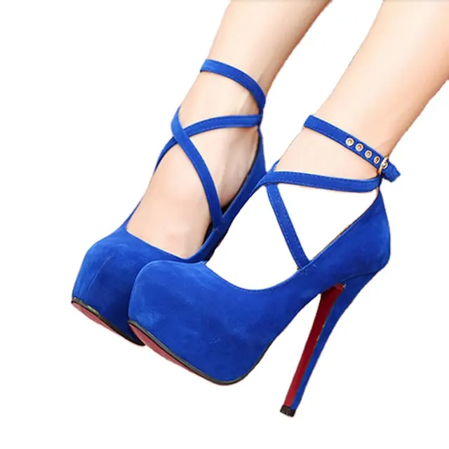 50% OFF Women Party Pumps Cross-Tied Ankle Strap Wedding Shoes Platform Dress Women Shoes High Heels Suede Ladies Shoes Plus Siz