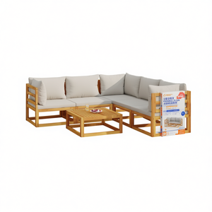 Ensemble de salon de jardin modulaire en bois d'acacia véritable, mobilier d'extérieur 6 places, design contemporain - Product Image 1