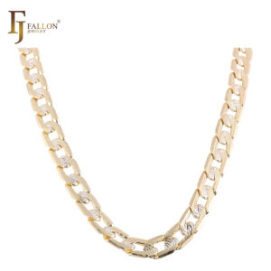 3.3mm+ FJ 팔론 패션 주얼리 리플 해머드 쿠반 커브 체인 14K 골드 투톤 황동 베이스 스플릿 도금 - Product Image 1