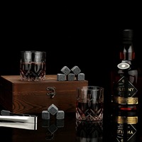 Juego de regalo de whisky de piedra de whisky natural, rocas de cubitos de hielo reutilizables, piedras frías con pinzas, caja de madera, juego de regalo de piedras de whisky