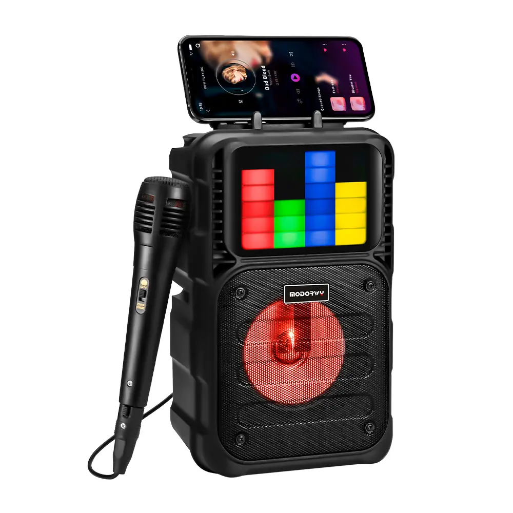 Modeng USB TF Card Long standby karaoke speaker blue tooth wireless speaker with microphone DJ HIF RGB Partybox Altavoz Speaker