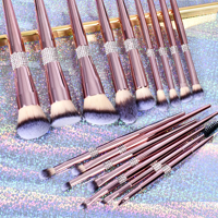 DailyQueen – Ensemble de maquillage professionnel 15 pièces en poils de chèvre avec manche en bois et strass or rose, qualité supérieure, grande taille, pour visage et yeux, personnalisable