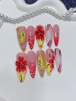 Ongles à presser en acrylique 3D sculptés à la main, dégradé français, pour doigts longs, avec colle