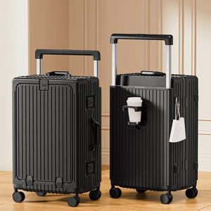 Valise à roulettes Yongsheng en aluminium 20 pouces avec porte-gobelet, roues universelles, fermeture éclair, noir brillant - Product Image 1