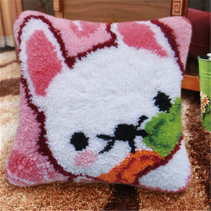 Kit de coussin tapis fait main DIY 40cm/16in, taie d'oreiller brodée, <span class=keywords><strong>crochet</strong></span> avec <span class=keywords><strong>crochet</strong></span> à loquet, technique de tapis, toile, fil - Product Image 5