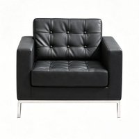 Canapé Chesterfield carré moderne à une place, structure en fer, revêtement en cuir PU, coussins en mousse haute densité, rembourré pour salon