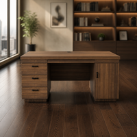Meuble de rangement de bureau écologique en noyer avec tiroirs, finition grain de bois, poste de travail informatique exécutif moderne et minimaliste pour maison et villa