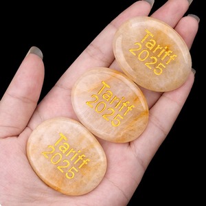<strong>Yellow</strong> <strong>Jade</strong> <strong>Stone</strong> Engraved Oval Shape Carved Tariff 2025 Palm Worry <strong>Stone</strong> Meditative Thinking - Product Image 3