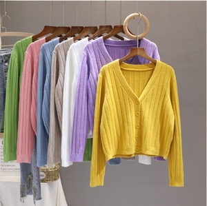 <span class=keywords><strong>Cardigan</strong></span> da donna in maglia a coste verticali <span class=keywords><strong>arancione</strong></span> ruggine, scollo a V, abbottonato, a maniche lunghe, corto, per l'autunno inverno e il look quotidiano a strati - Product Image 2
