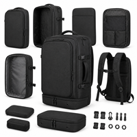 Sac à dos de voyage sportif décontracté extensible noir, sac à dos de pickleball avec compartiment à chaussures ventilé pour le week-end