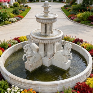 Grande fontaine européenne <span class=keywords><strong>en</strong></span> marbre YOUFINE avec statue du dieu Neptune et sculpture de sirène pour l'entrée de château, manoir ou aménagement paysager - Product Image 5