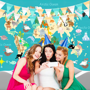 Carte du monde de géographie animale avec toile de fond pour photographie d'animaux pour l'école en classe Enseignement en ligne Éducation pour enfants <span class=keywords><strong>Photoshoot</strong></span> - Product Image 3