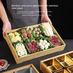 Japanisches klassisches Edelstahl-Geschirrteller-<span class=keywords><strong>Set</strong></span> mit Bambus-Holz tablett für Hot <span class=keywords><strong>Pot</strong></span> Barbecue Party - Product Image 4