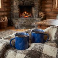 Mug en émail bleu moucheté Senny avec rebord en acier inoxydable, tasse à café de camping extérieur grande capacité 16oz, fournisseur d'usine en gros