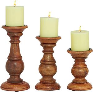 Wooden Candle Pillar Holder Set of 3 Pieces Made of Mango Wood Candle <b>Stand</b> for Farmhouse Decoration - Product Image 1