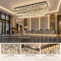 Lustre rectangulaire à plusieurs niveaux en cristal, cadre noir de luxe, luminaire linéaire pour hall d'hôtel, salle de banquet, éclairage intérieur