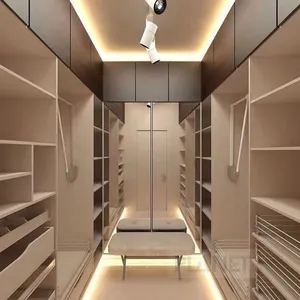 Desain Lemari Pakaian Geser Ke Dalam Mdf Modern dengan Meja Rias Kabinet Kamar Tidur Lemari dengan Led