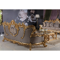 Ensemble de meubles de salon turc haut de gamme en or royal, canapé en bois massif sculpté, table basse, ensemble de meubles de salon