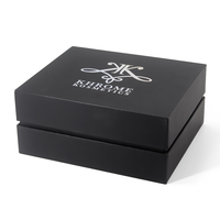 Boîte d'emballage cadeau personnalisée de luxe en papier noir avec couvercle et fond boîte de parfum cosmétique de bijouterie rigide en deux pièces avec intérieur en satin