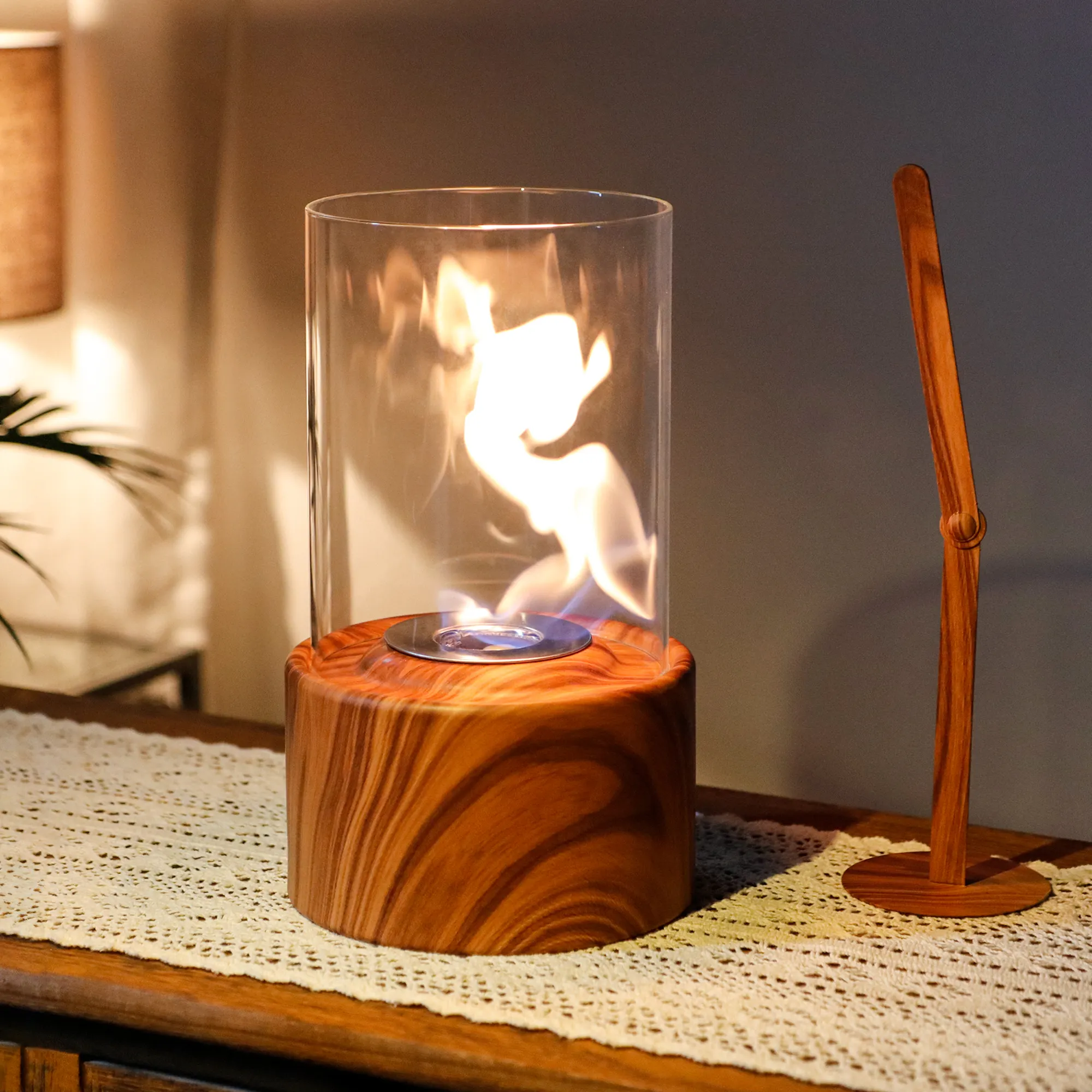 Деревянный Настольный камин круглый биоэтанол бездымный металлический стеклянный камин для домашнего декора