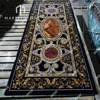 Table de Table Rectangle en Marbre Noir Incrustation Look Royal Marqueterie Art Table à Manger Artisanale pour la Maison