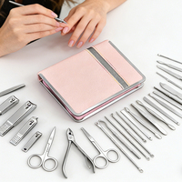 Ensemble de coupe-ongles multifonctionnel pour manucure avec étui en cuir, logo personnalisé, 11 pièces, 21 pièces, 26 pièces, accessoires pour nail art