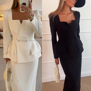 Women's New Arrival Long-Sleeve Top With Pockets, <b>Square</b> Neckline, Skirt, Casual Loose-Fit 2-Piece <b>Set</b> Fashion - Product Image 3