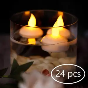 24pcs Amber Yellow Waterproof Candles Led Floating Candles Water Activted Led Tea Lights for Pool,Wedding ,Party
