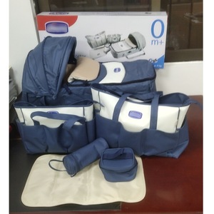 Juego de bolsas para pañales, bolsa de viaje para bebé de tela Oxford de gran capacidad, 6 piezas, con cambiador y soporte para biberón, color azul - Product Image 1
