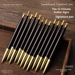 Stylo signature en laiton et bambou avec bille en gel en bois de santal, forme zodiacale, pour usage professionnel, bureau, personnel, impression de logo personnalisée - Product Image 2