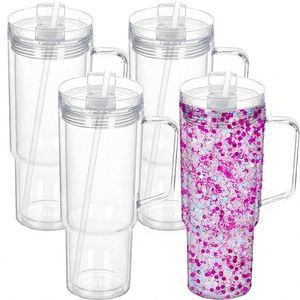 Custom 40oz Double Wall Leak-Proof BPA Free Plastic <b>Straw</b> Type Travel Tumbler <b>Reusable</b> Lid Handle Cute Cartoon Design - Product Image 1