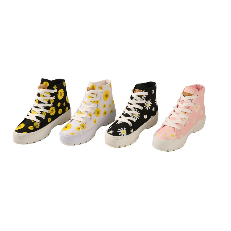 Custom Print Canvas Shoes Yellow Floret Comfortable Family Matching Canvas High Top Shoes