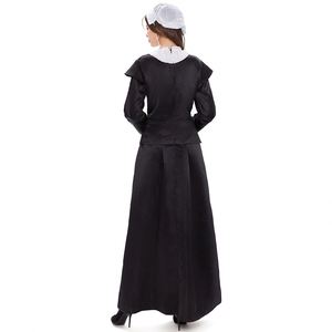 Costume rétro noir et blanc de demoiselle d'honneur de château de campagne française, robe de cosplay pour Halloween, carnaval, fête, ferme ou maison de campagne - Product Image 2