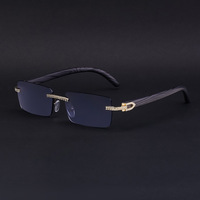 Nouvelles Lunettes de Soleil Rétro Sans Monture pour Hommes et Femmes, Branches en Bois Incrustées de Diamants, Modèle Transfrontalier