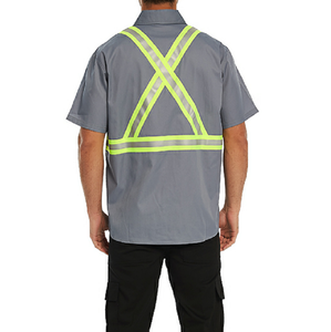 ANSIクラス3 Hi Vis反射半袖ボタンアップ男性用安全作業シャツ道路建設用 - Product Image 4