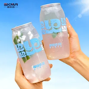 Custom Logo Printing Clear Pet Cans Cold Coffee Soda Drink Plastic Pet Cans With Easy Open Lids