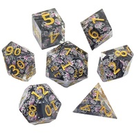 Lot de 7 dés polyédriques en résine à bords tranchants, irisés et scintillants, avec chiffres dorés pour DND, RPG, COC, TRPG, jeux de table - Vente en gros
