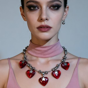 Collier d'amour de style coréen avec pendentif cœur en acrylique et chaîne en acier inoxydable 304, bijou tendance pour le quotidien - Product Image 4