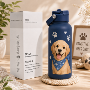 Botella Portátil con Tapa Abatible, Aislada al Vacío, de Acero Inoxidable 304, con Diseño Personalizado de Dibujos Animados de Mascotas y Letras, para Camping, Senderismo y Uso Diario - Product Image 5