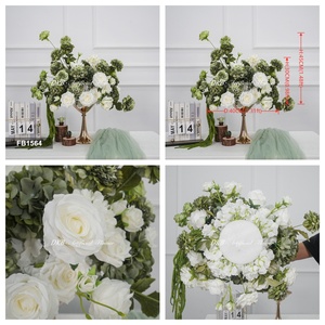 Wedding <b>Table</b> Green Rose Flower Arrangement Wedding <b>Table</b> Flower Centerpieces Silk Artificial White Flower Ball - Product Image 2