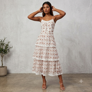 High Quality Floral Print Spaghetti Strap Midi <b>Dress</b> Boho Style <b>Elastic</b> Waist Breathable OEM ODM Vietnam Manufacturer Casual - Product Image 1