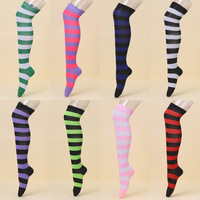 Chaussettes longues antidérapantes rayées en polyester au-dessus du genou, style cosplay, pour femmes, thème Noël et Halloween, style européen et américain