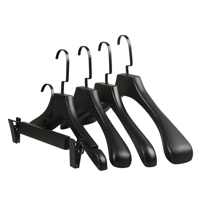 All-black Wooden Hanger Solid Wood Adult Dumb Black Clothes Hanger Pants and shirt suit Hanger