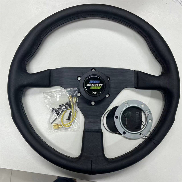 1unit For Momo Spoon 14-Inch Genuine Leather Racing Steering Wheel Black / red stitching Frame Car Modification for Racing